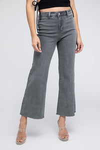 Acid Wash Frayed Cutoff Hem Straight Wide Pants