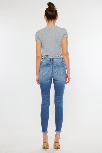 HIGH RISE FRAY HEM ANKLE SKINNYJEANS- KC9130M